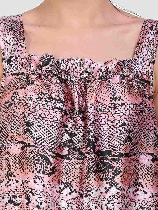 KASHANA Women's Polyester Light Pink Animal Print Sleeveless Sleepwear A-Line Nighty