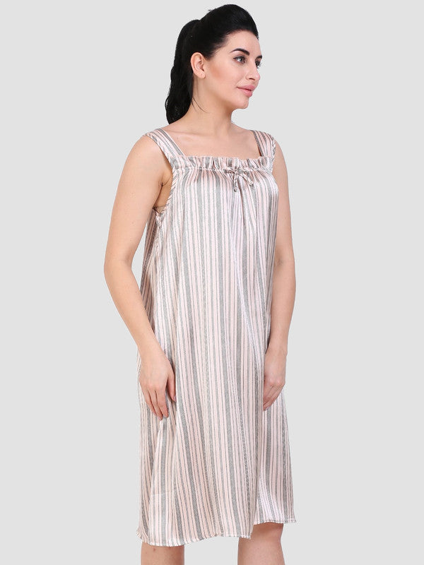 KASHANA Women's Polyester Peach Striped Sleeveless Sleepwear A-Line Nighty