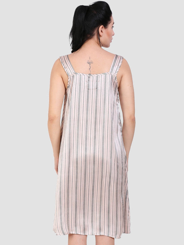KASHANA Women's Polyester Peach Striped Sleeveless Sleepwear A-Line Nighty