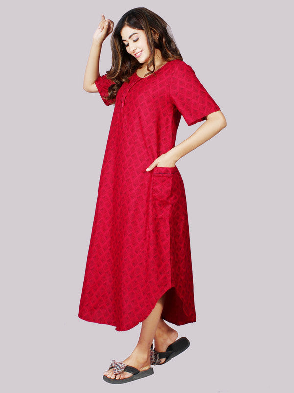 KASHANA Women's Rayon Maroon Checkered Half Sleeve Sleepwear A-Line Nighty