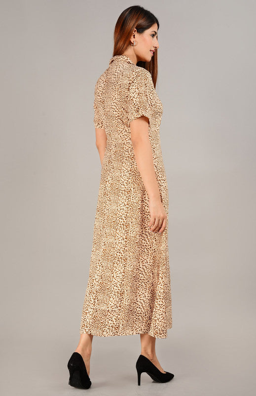 KASHANA Women's Polyester Brown Animal Print Half Sleeve Casual A-Line Dress