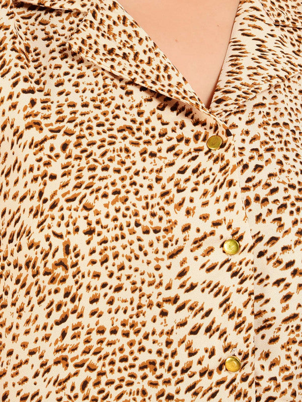 KASHANA Women's Polyester Brown Animal Print Half Sleeve Casual A-Line Dress