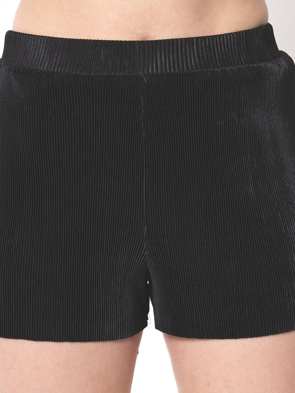 KASHANA Women's Satin Black Solid n/a Evening Wear Basic Shorts