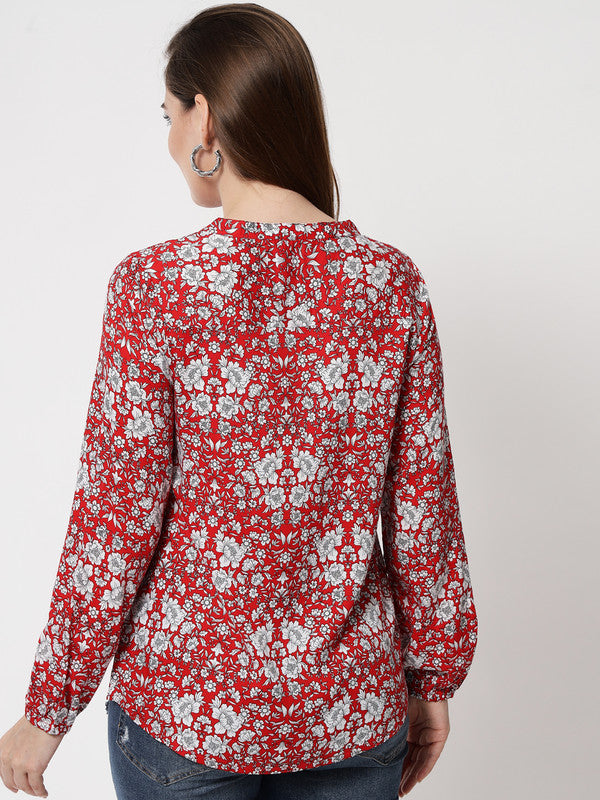 KASHANA Women's Rayon Red Floral Print Full Sleeve Casual Regular Top