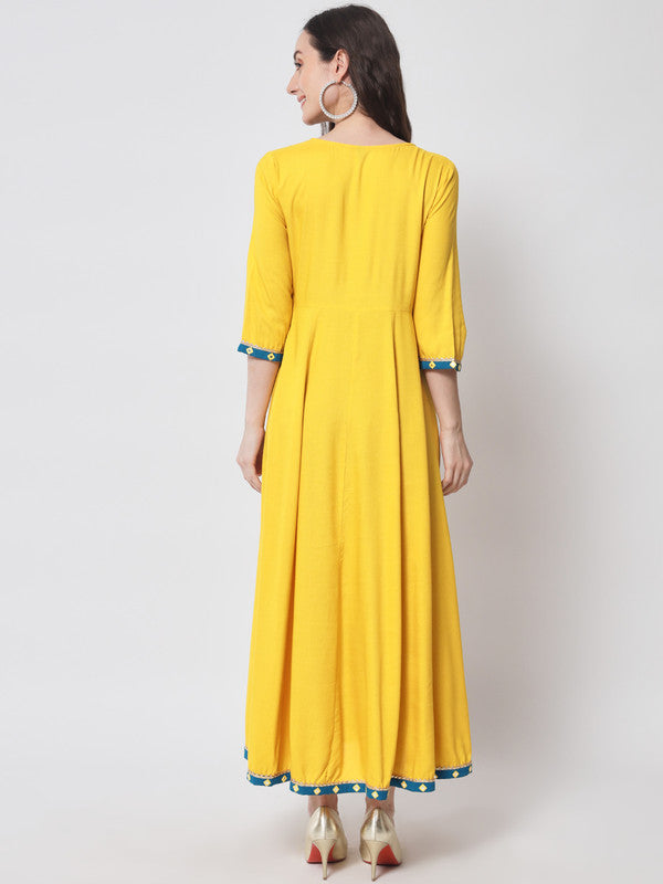 KASHANA Women's Viscose Yellow Solid 3/4 Regular sleeve Party wear A-line Dress