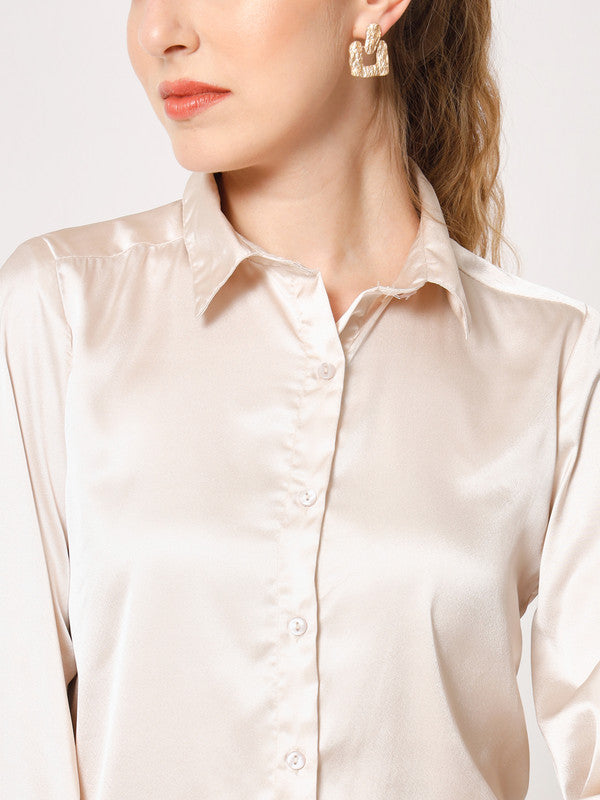 KASHANA Women's Satin Gray Solid Full Sleeves Casual Shirt Top