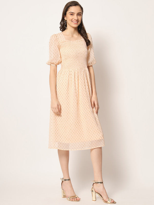 KASHANA Women's Polyester Beige Short Sleeve Evening Wear Dress