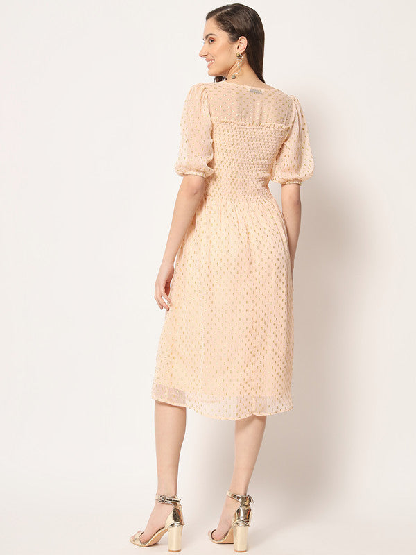 KASHANA Women's Polyester Beige Short Sleeve Evening Wear Dress