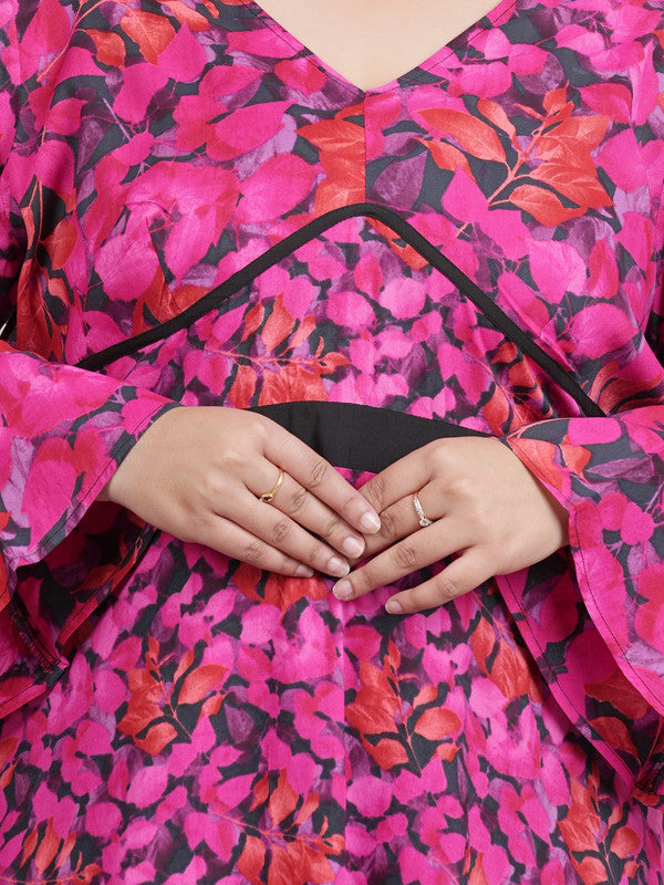 KASHANA Womens Viscose Berry Floral Printed Cap Sleeve Party Wear Dress