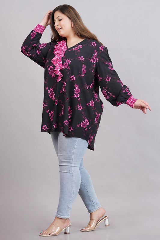 KASHANA Womens Viscose Pink Floral Printed Party Wear Plus Size Top