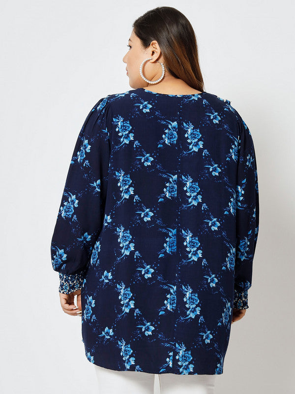 KASHANA Womens Viscese Blue Floral Printer Full Sleeve Party Wear Plus Size Top