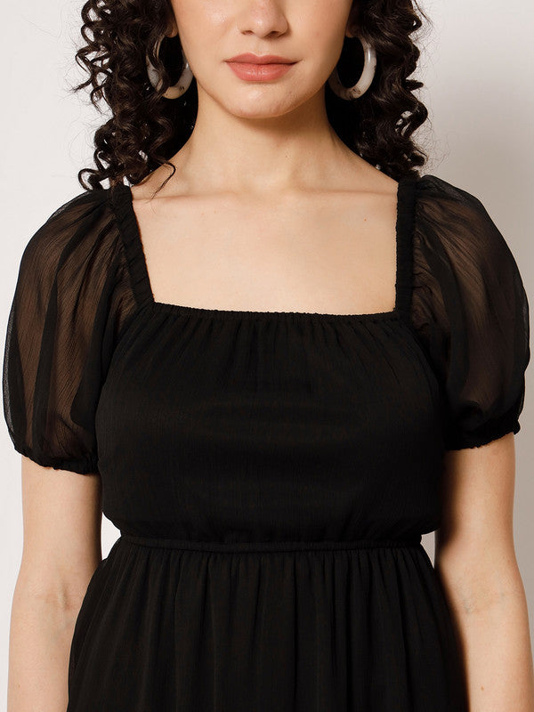 KASHANA Women's Polyester Black Solid Half Sleeve Party Wear Mini Dress