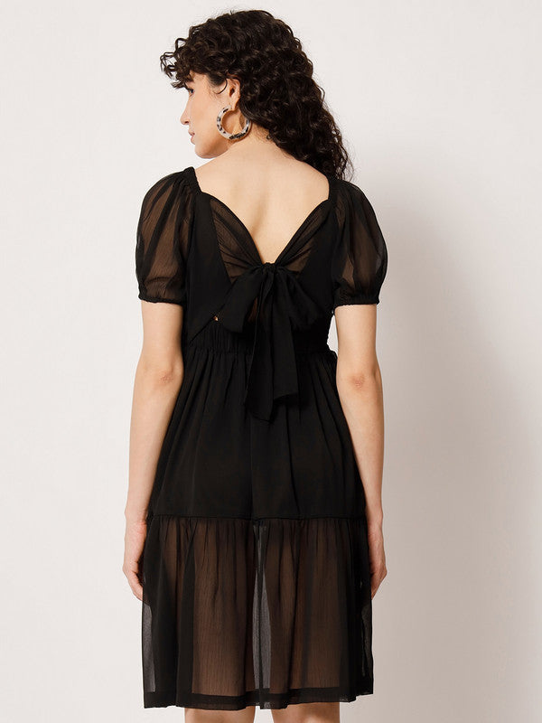KASHANA Women's Polyester Black Solid Half Sleeve Party Wear Mini Dress