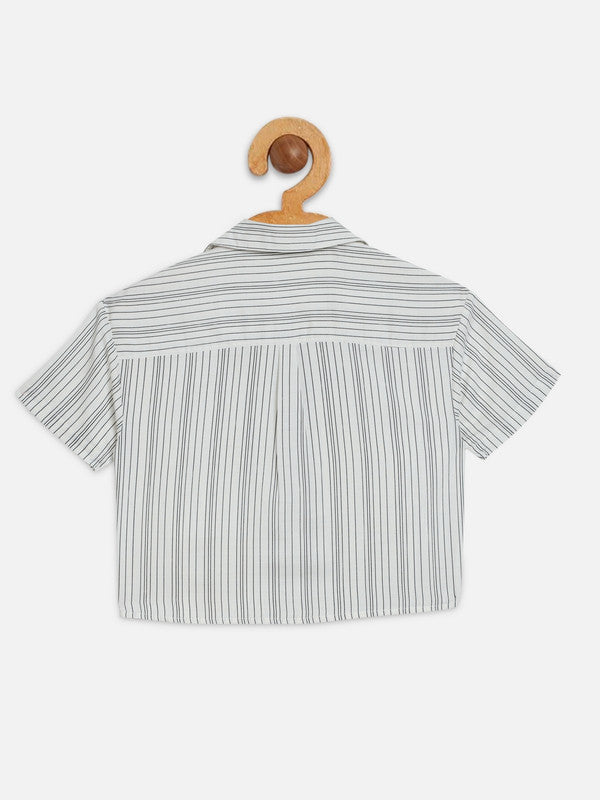 ELEENA Girls Polymoss White Striped Half Sleeve Party wear Shirts Top