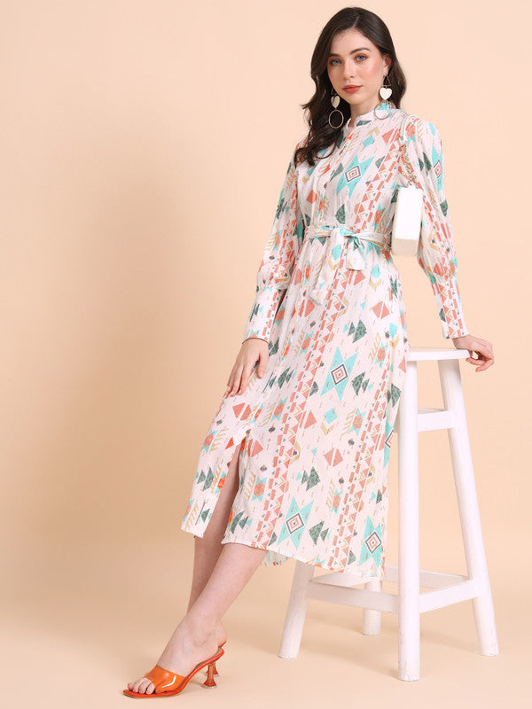 KASHANA Women's Rayon creap MULTICOLOR Printed Full Sleeves PartyWear Shirt Dress
