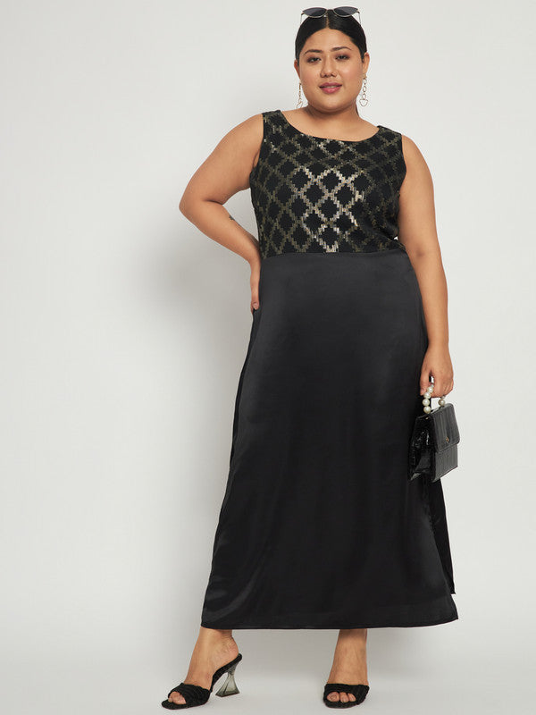 KASHANA Women's Satin Black Solid Sleeveless Dress Dress