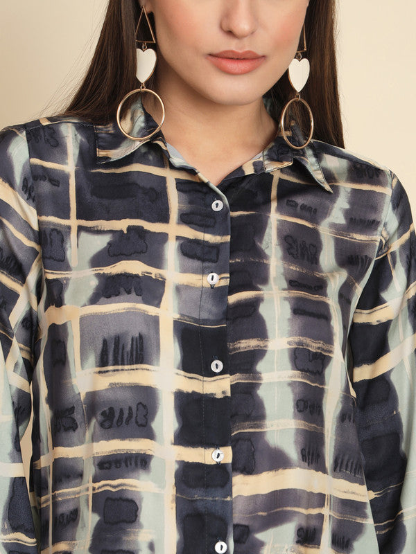 KASHANA Women's Polyester Black Printed Full Sleeves Casual Shirt Top