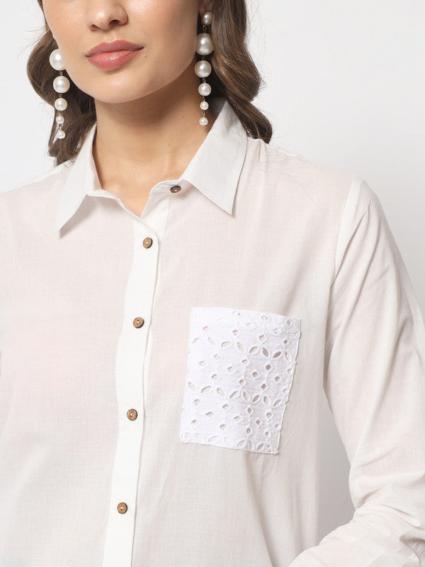 KASHANA Women's Cotton Whiter Solid 3/4 Sleeves Casual Shirt Style Kurta