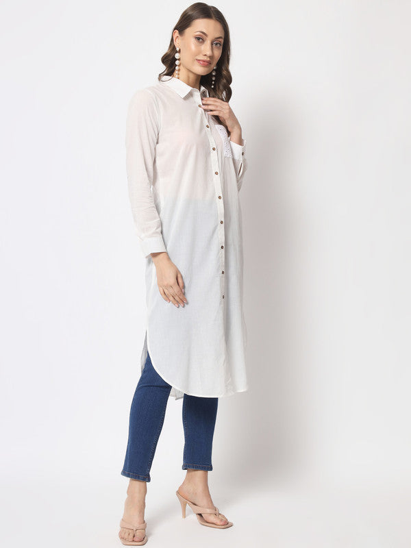 KASHANA Women's Cotton Whiter Solid 3/4 Sleeves Casual Shirt Style Kurta