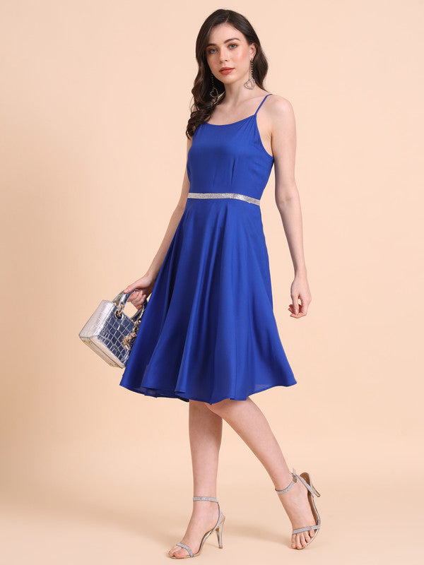 KASHANA Women's Viscose Blue Solid Sleeveless A-Line Dress