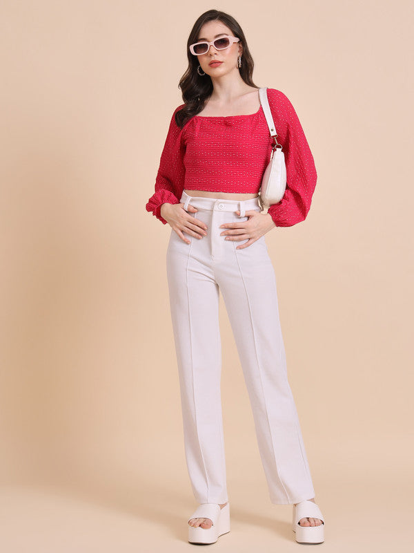 KASHANA Women's Polyester Red Printed Crop Top