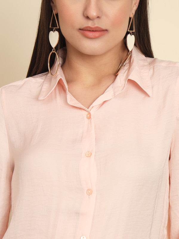 KASHANA Women's Polyester Peach Solid Full Sleeves Casual Shirt Top