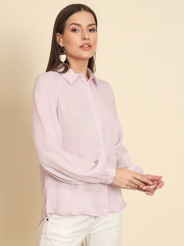 KASHANA Women's Polyester Pink Solid Full Sleeves Casual Shirt Top