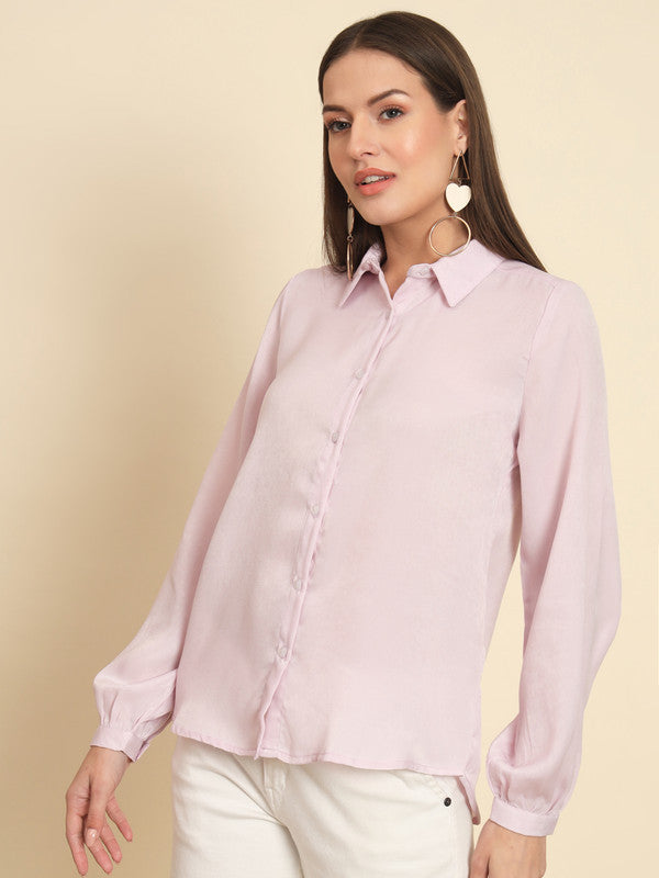 KASHANA Women's Polyester Pink Solid Full Sleeves Casual Shirt Top