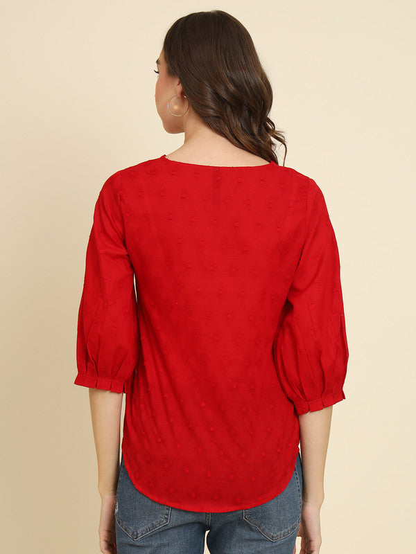 KASHANA Women's Rayon Red Solid 3/4 Sleeve Casual Regular Top