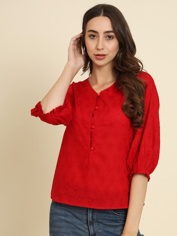 KASHANA Women's Rayon Red Solid 3/4 Sleeve Casual Regular Top