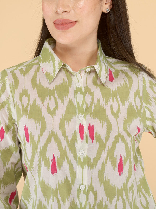 KASHANA Women's Cotton Green Printed Full Sleeves Casual Shirt Top