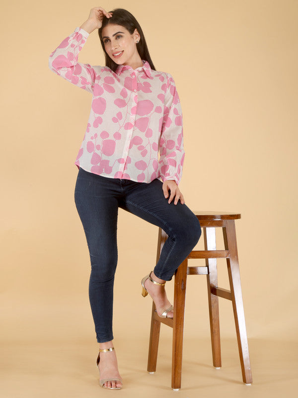 KASHANA Women's Cotton Pink Printed Full Sleeves Casual Shirt Top