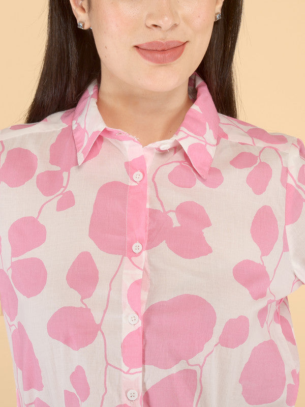 KASHANA Women's Cotton Pink Printed Full Sleeves Casual Shirt Top