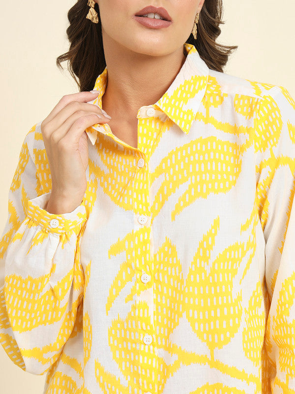 KASHANA Women's Cotton Yellow Printed Full Sleeves Casual Shirt Top