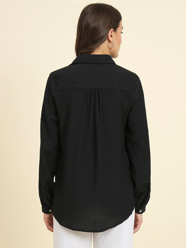 KASHANA Women's Polyester Black Pleated Full Sleeves Casual Shirt Shirt