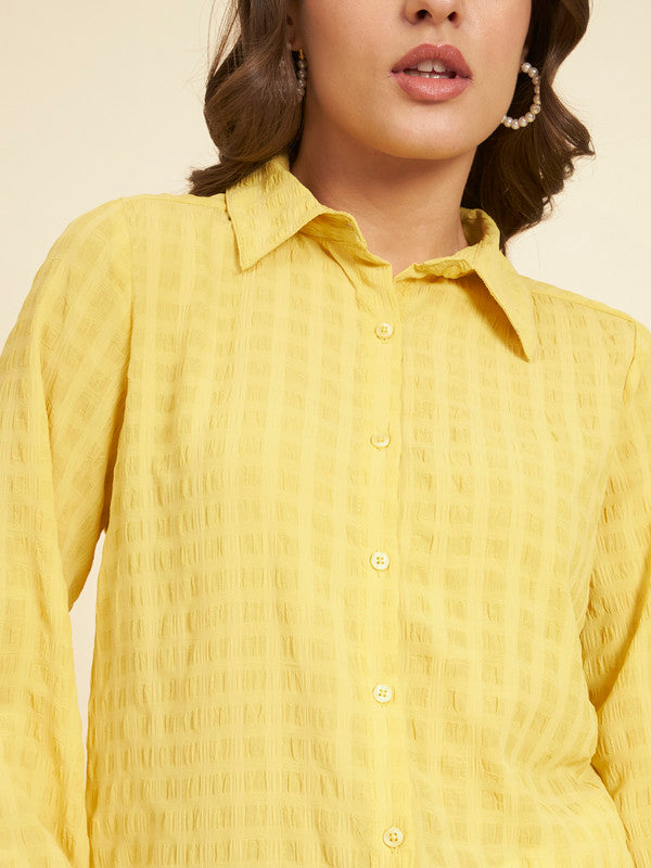 KASHANA Women's Polyester Yellow Solid Full Sleeves Casual Shirt Shirt