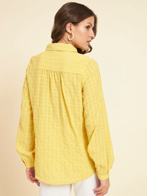 KASHANA Women's Polyester Yellow Solid Full Sleeves Casual Shirt Shirt