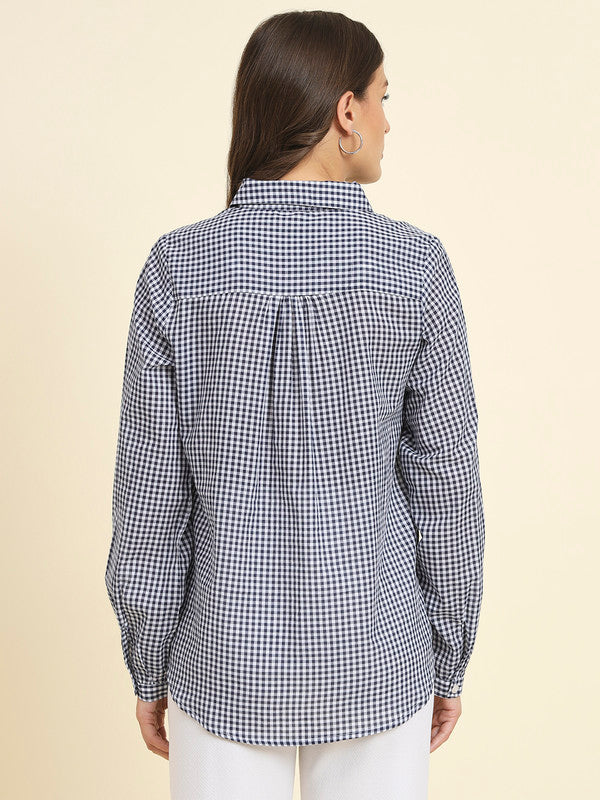 KASHANA Women's Cotton Blue Checked Full Sleeves Casual Shirt Top
