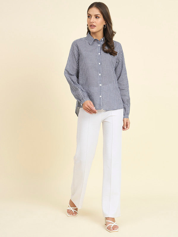 KASHANA Women's Cotton Blue Checked Full Sleeves Casual Shirt Top