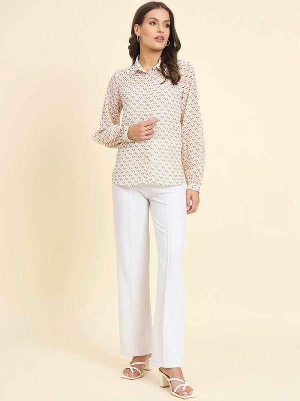 KASHANA Women's Polyester White Printed Full Sleeves Casual Shirt Shirt
