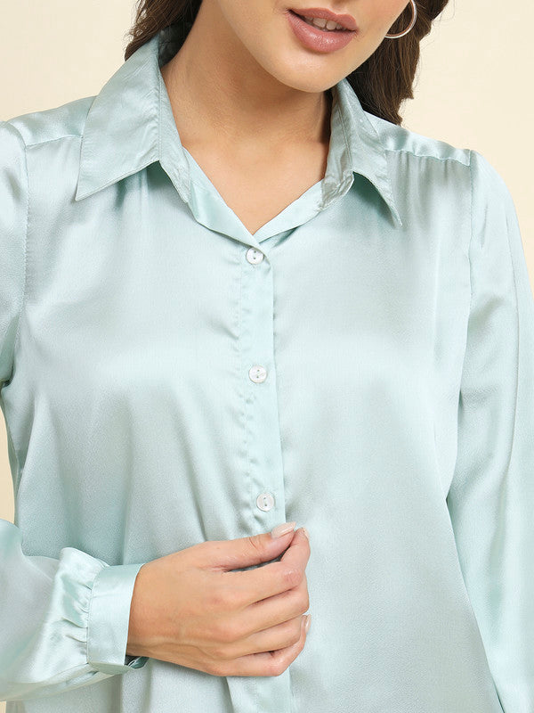 KASHANA Women's Satin Grey Solid Full Sleeves Casual Shirt Top