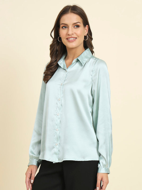 KASHANA Women's Satin Grey Solid Full Sleeves Casual Shirt Top