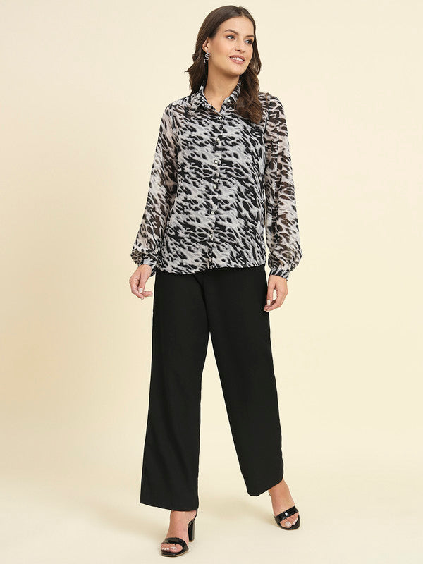KASHANA Women's Polyester Black Printed Full Sleeves Casual Shirt Shirt