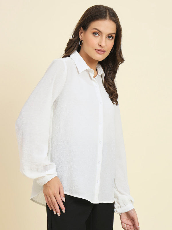 KASHANA Women's Polyester White Solid Full Sleeves Casual Shirt Shirt