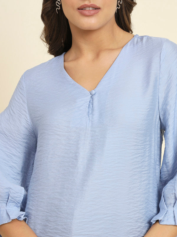 KASHANA Women's Rayon Silver colour Solid 3/4 Sleeve Casual Regular Top