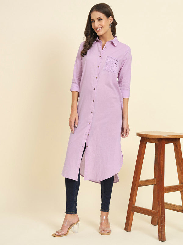 KASHANA women's Cotton Purple Solid 3/4 Sleeves Casual Shirt Kurta