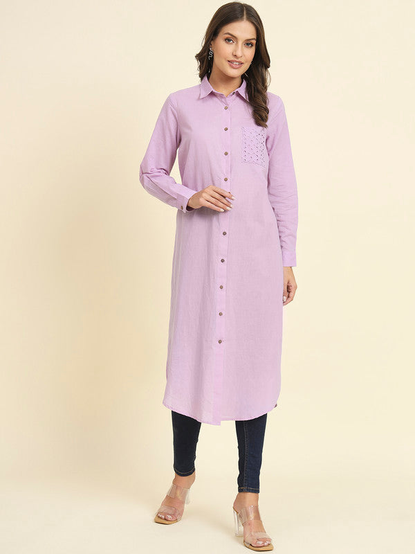 KASHANA women's Cotton Purple Solid 3/4 Sleeves Casual Shirt Kurta