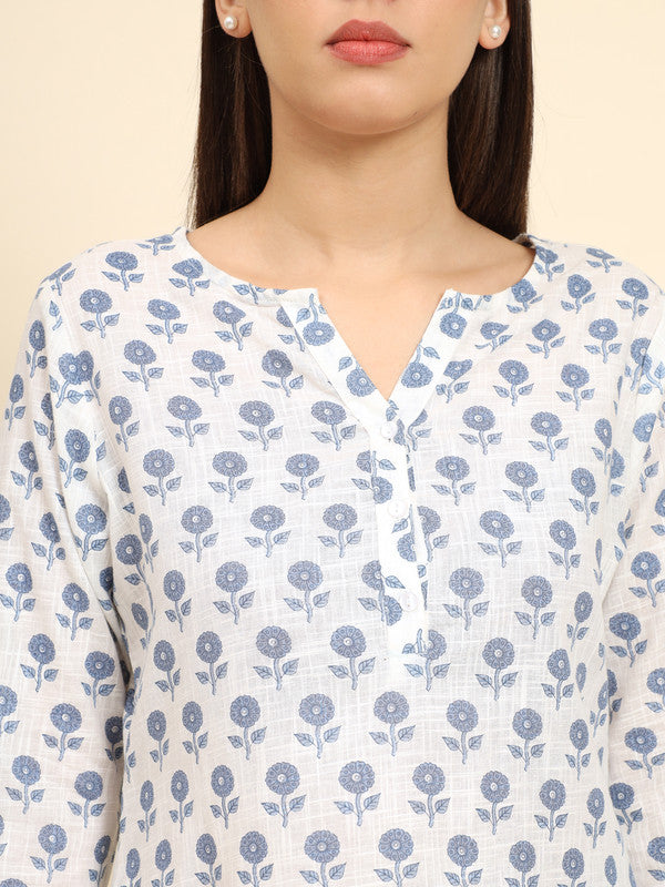 KASHANA Women's Cotton White Printed 3/4 Sleeves Casual Regular Top