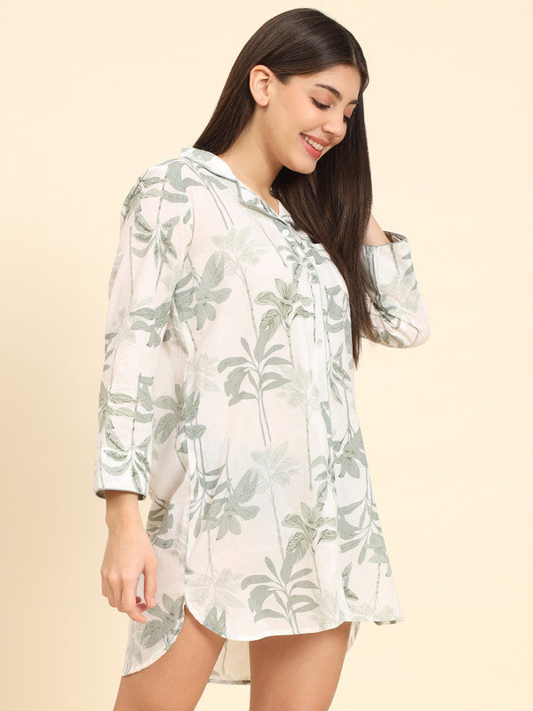 KASHANA Women's Polyester White Printed 3/4 Sleeves Casual Shirt Night Dress