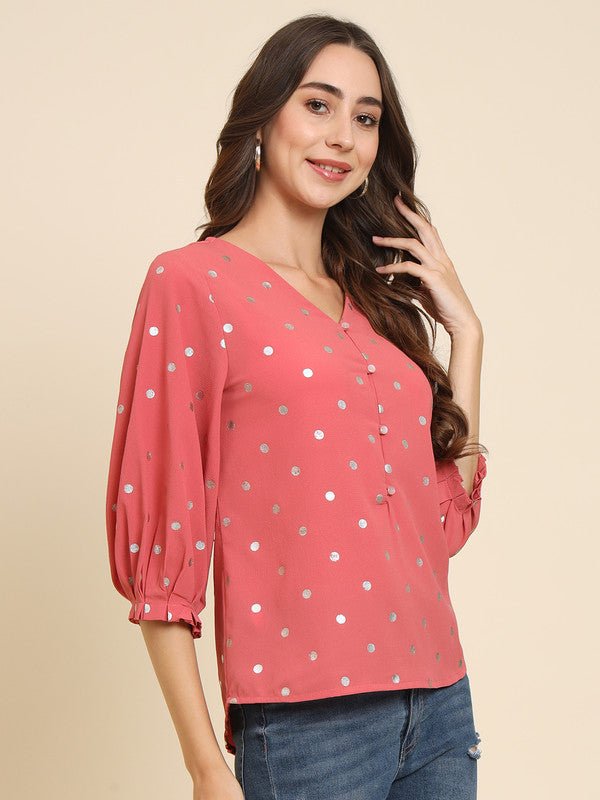 ELEENA Women's Polyester Pink Printed Full Sleeve Partywear Wrap Top